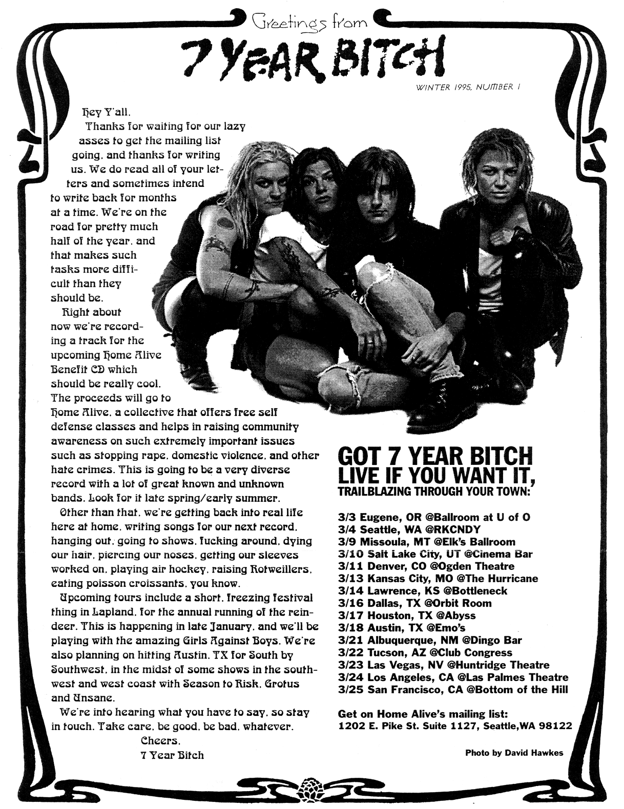 Front picture of the 7 Year Bitch newsletter (1995)