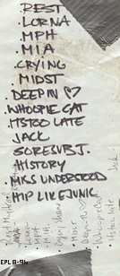 Photo of the set list from April 26, 1996