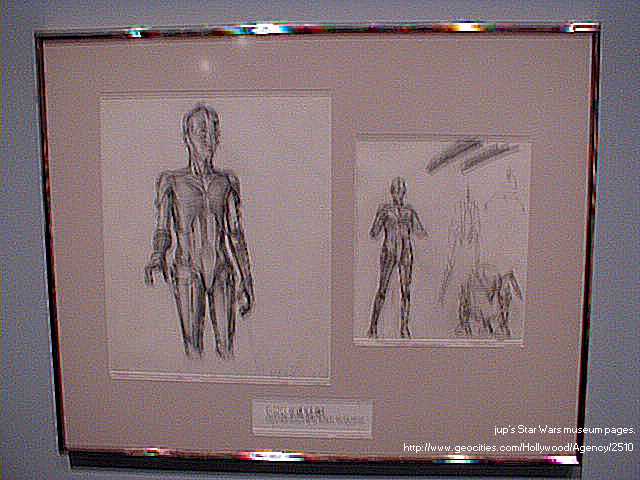 Early drawings of C-3PO and R2-D2.