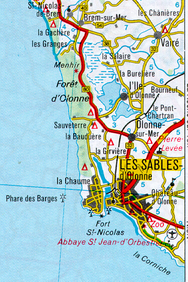 map of Les Sables area