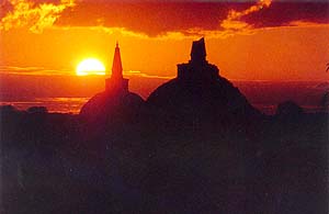 Sunset behind a temple