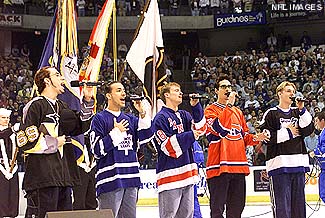 Backstreet Boys singing the American national anthem at the 1999 NHL All-Stars game in Tampa