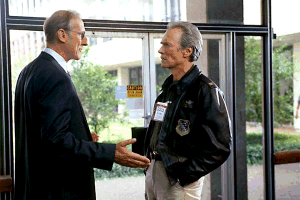 Cromwell and Eastwood in Johnson Space Center building lobby