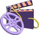 [film reel and clapboard]