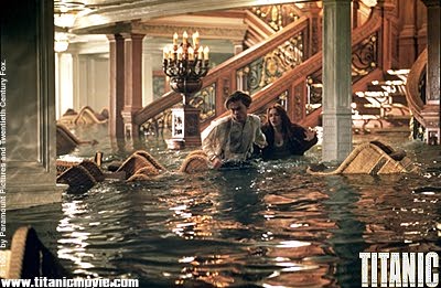 Titanic running through water