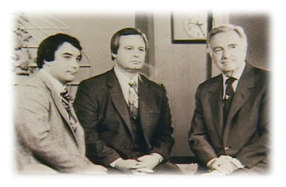 Photo from the Omaha Press Club lobby of former WOWT anchors Byron Wood (left) & Mr. Kerr (center) with Mr. Walter Cronkite (right).