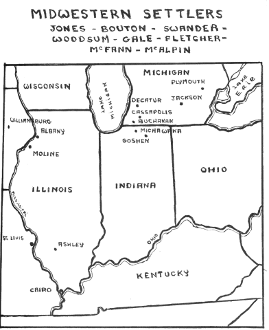 Midwestern Settlers (Map of the mid-west showing the towns and cities where my ancestors lived