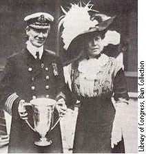 Molly Brown presents Captain Rostron with the loving cup