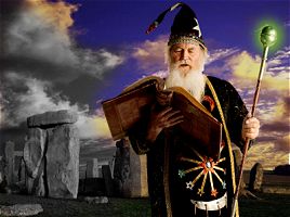 A wizard graphic with the left side selected and made to appear as black and white.