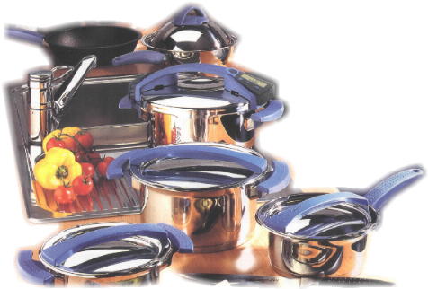 Stainless steel cookware, constructed with 18/10 stainless steel for waterless, greaseless, nutritional cooking.