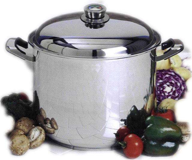 quality, large size, jumbo size, stainless steel cookware with the thick encapsulated "thermic" base design