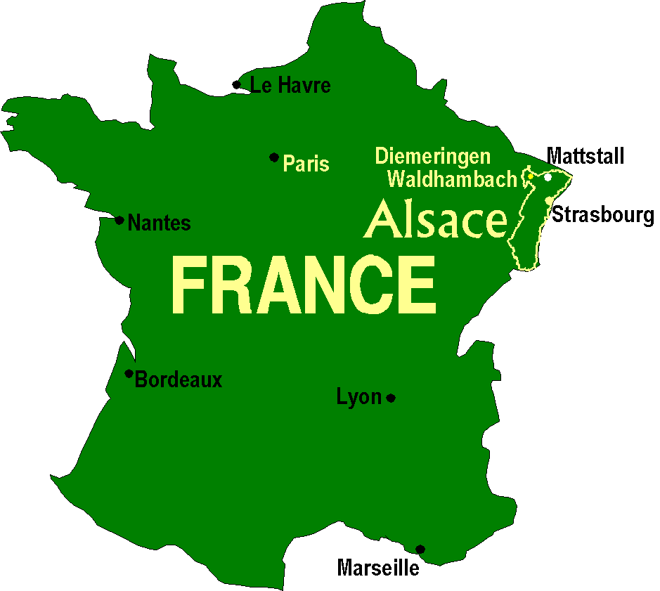 [ILLUSTRATION: Outline
map of France showing locations of Diemeringen, Waldhambach and Mattstall]