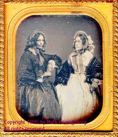 Sixth-plate daguerreotype of Two Women in Ornate Dress