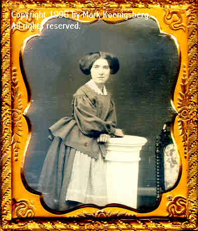 Sixth-plate daguerreotype of Woman in an Apron Leaning on Column