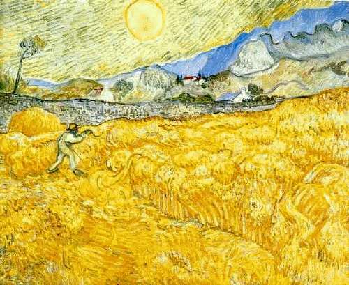 van Gogh, champ ,de bl derrire l'hospice