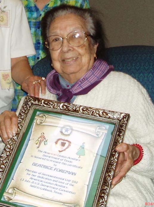 Mrs. Foreman receives award from Department August 24, 2003