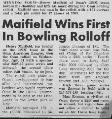 Rolloff for Base Bowling Team Newspaper article