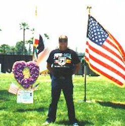 Hap Wyman from Hemet, California at the moving wall in Riverside, Cal.