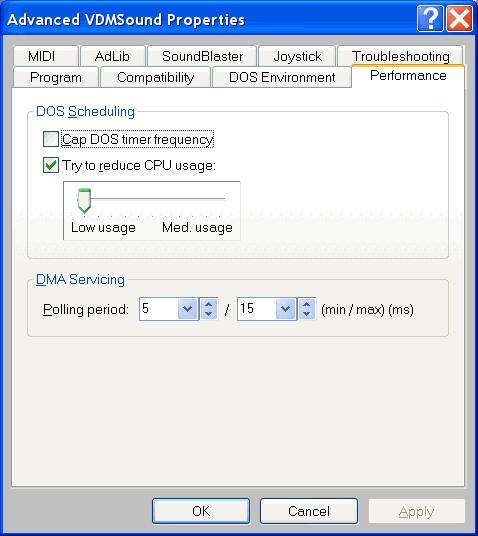 VDMSound Performance Tab