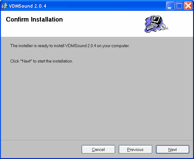VDMSound Installation Wizard Confirmation