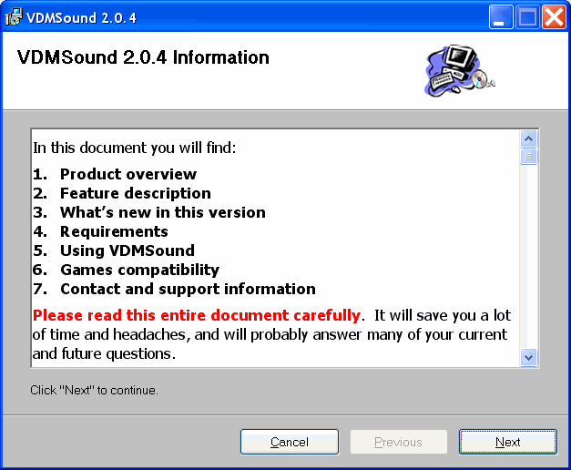 VDMSound Installation Wizard Information