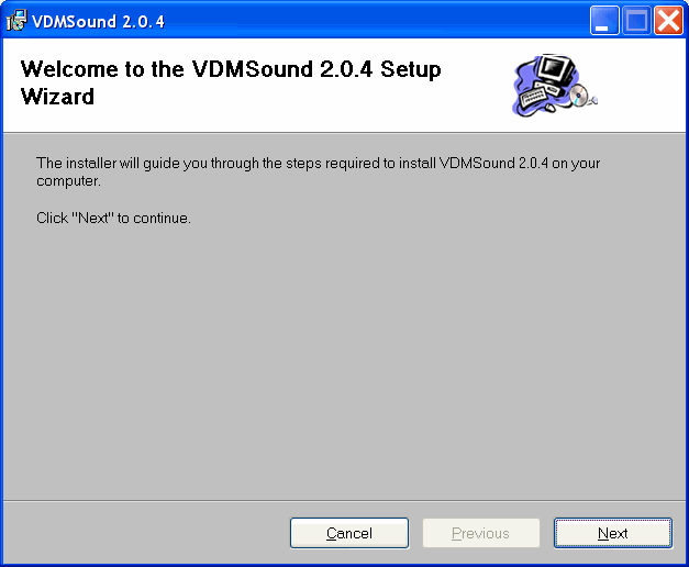 VDMSound Installation Wizard Welcome