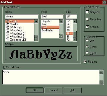 Font settings in PSP4.0 for bevelled text