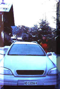 Jim in front of our b&b in Chamonix with our Opel wagon