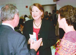 Arkansas First Lady Janet Huckabee talks with guests at the El Dorado