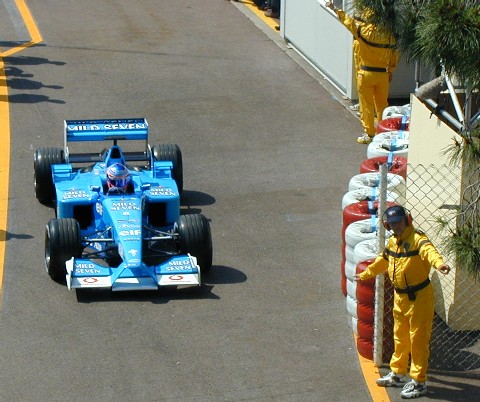 Jenson enters the Monaco pits