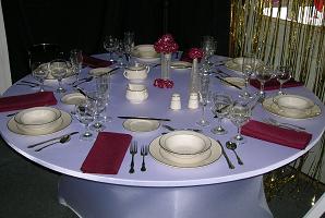 Table Setting On 5' Round Table With Spandex Tablecloth