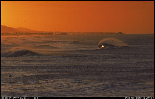 Dawn at Huntington Beach and already the dawn patrol are out.