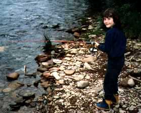 Fishing while camping in Bright, Victoria, 1983.