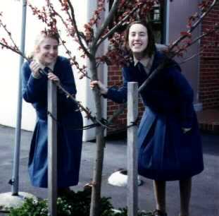 Caroline & Kat during lunch at LMH, 1993