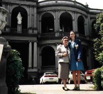 Aunty & Kat at front of Mandeville Hall, 1995