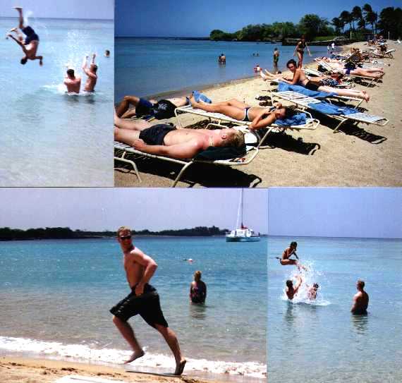 The gang at Anaehoomalu Bay in the Waikoloa resort district, Hawaii, 1999.