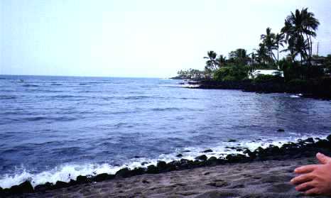 Black sand beach just south of Kailua-Kona at Kahaluu Beach, Hawaii, 1999.