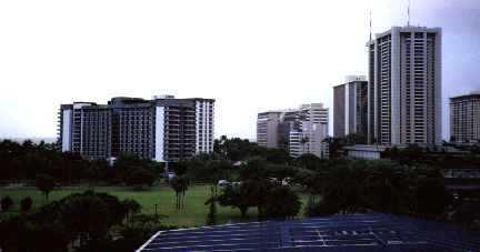 Views of Waikiki from my hotel, Honolulu, Oahu, 1999.