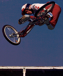 Mike Buff, getting a little air on the BMX Action Quarter Pipe.