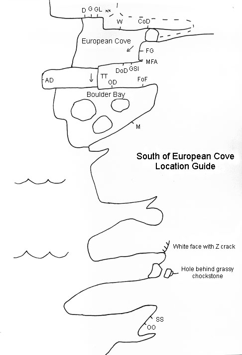 European Cove and Southern Cliffs - Location Map