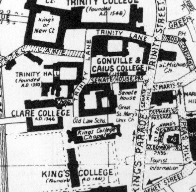 Bit of a map of Cambridge showing where Senate House Passage is