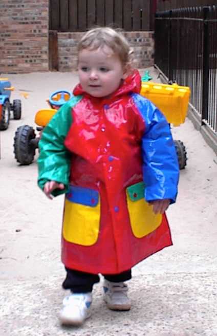 Daisy in raincoat