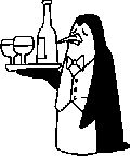 this penguin waiter is the picture of obsequiousness