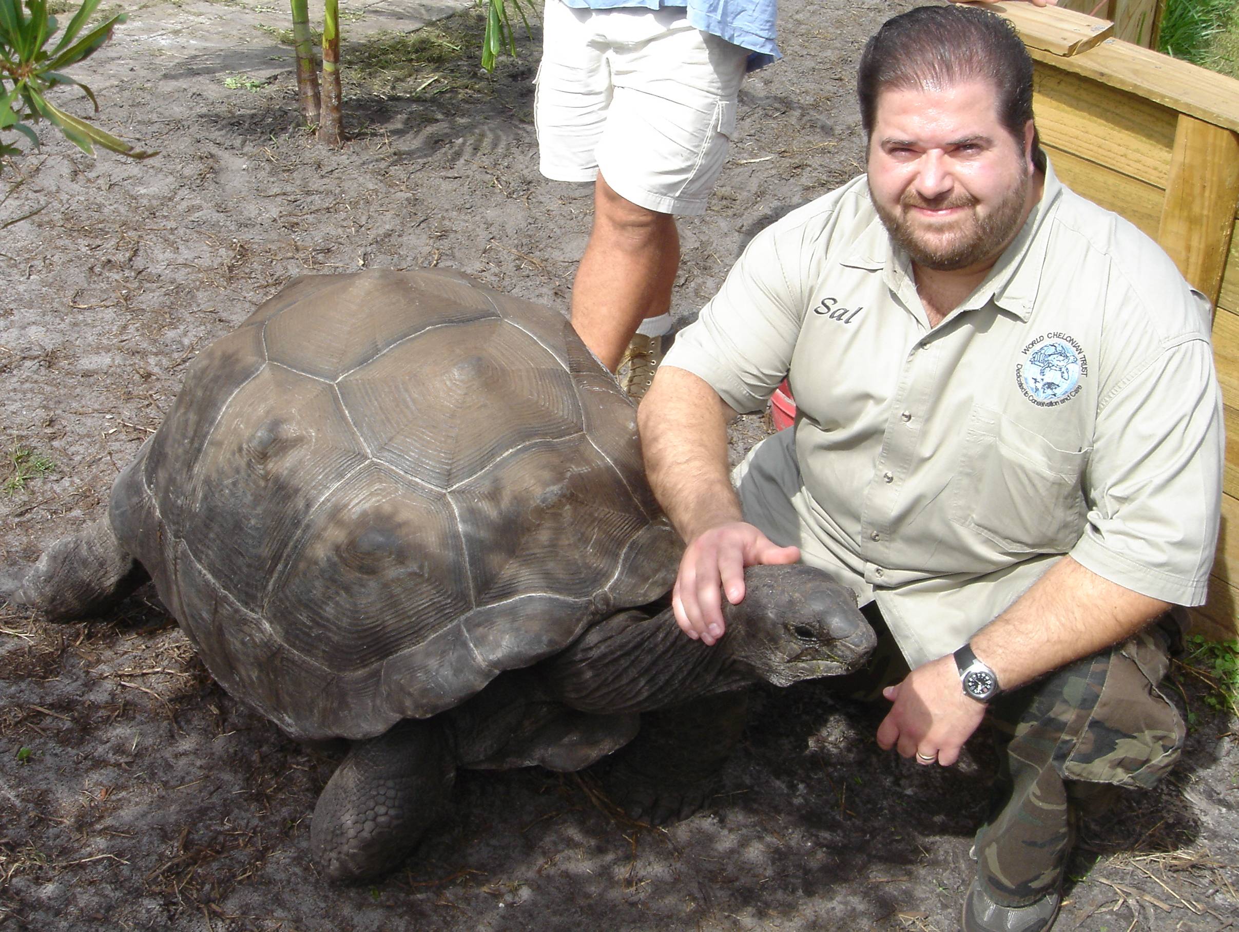 TurtleGuy with adult male Dipsochelys dussumieri