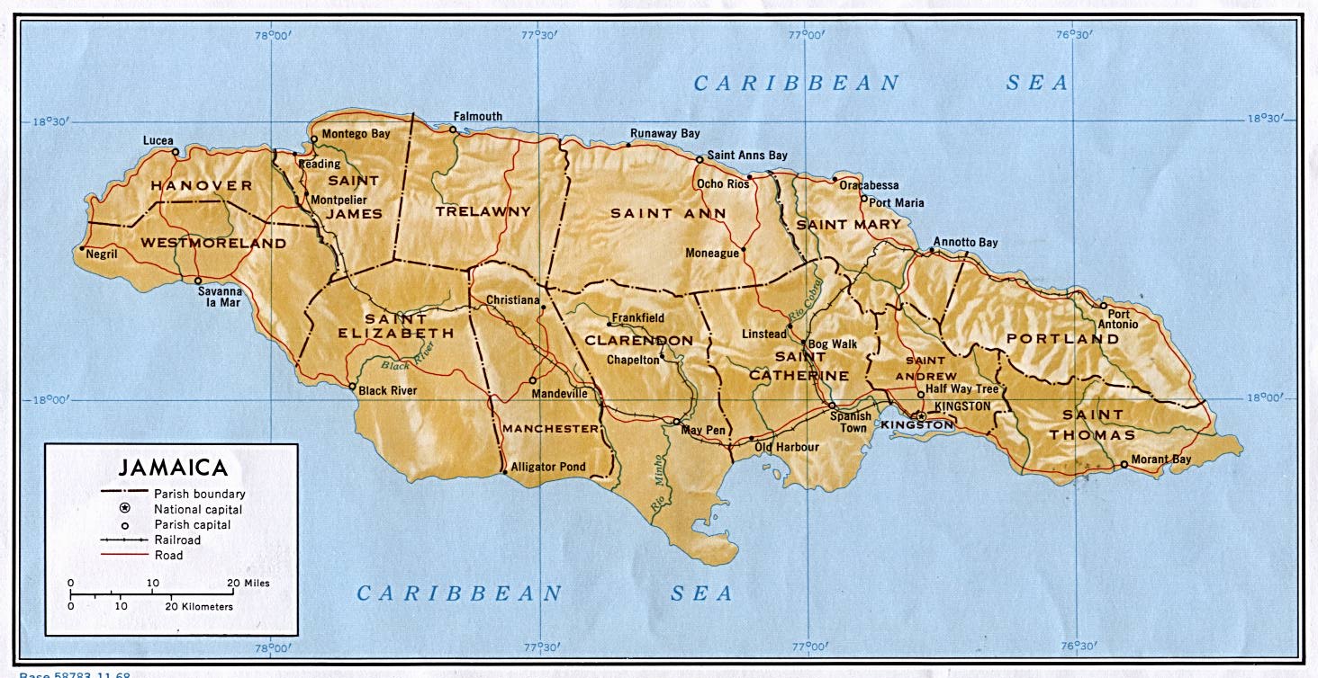 Map of Jamaica (obtained from Universitiy of Texas)