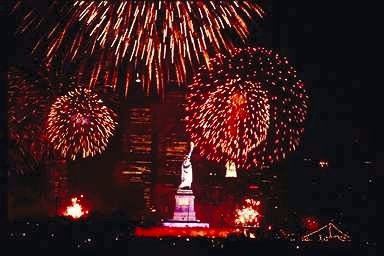 Statue of Liberty with fireworks