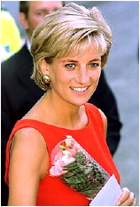 picture:  Princess Diana in red dress attending unveiling of Childrens' Hospital in London