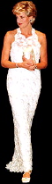 picture: Princess Diana wearing white lace gown, Sept 25, 1996