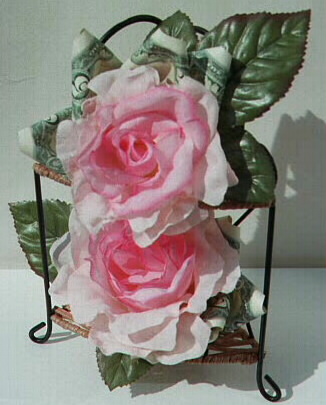 Roses on a wire rack, contains $3