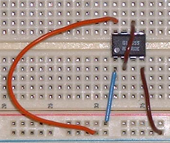 A 555 with four wires attached